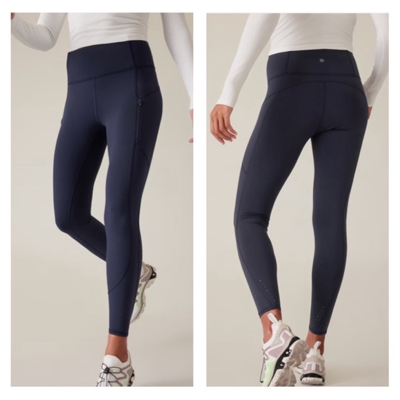 ATHLETA RAINIER TIGHT HIGH RISE LEGGING Brushed Interior Reflective Zip Pockets - Picture 1 of 4